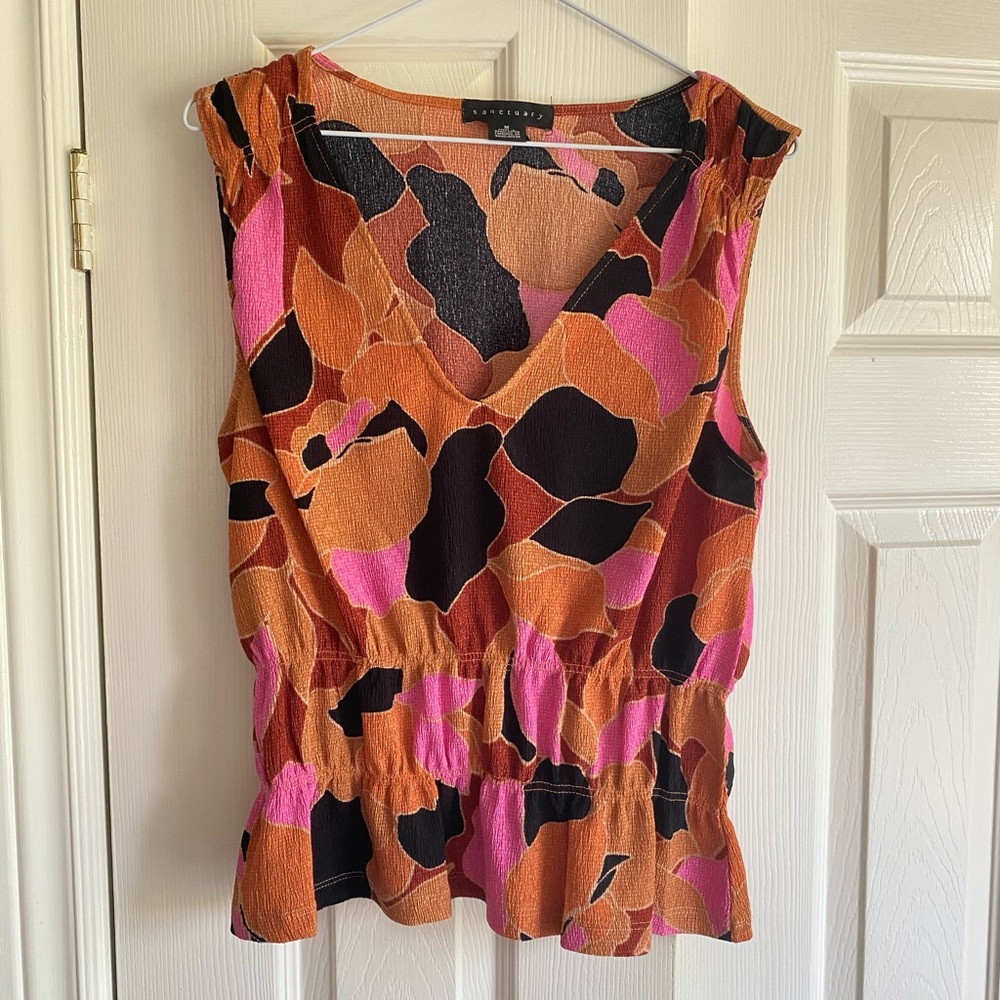 Sanctuary Pink and Black Sleeveless Peplum Blouse NWOT